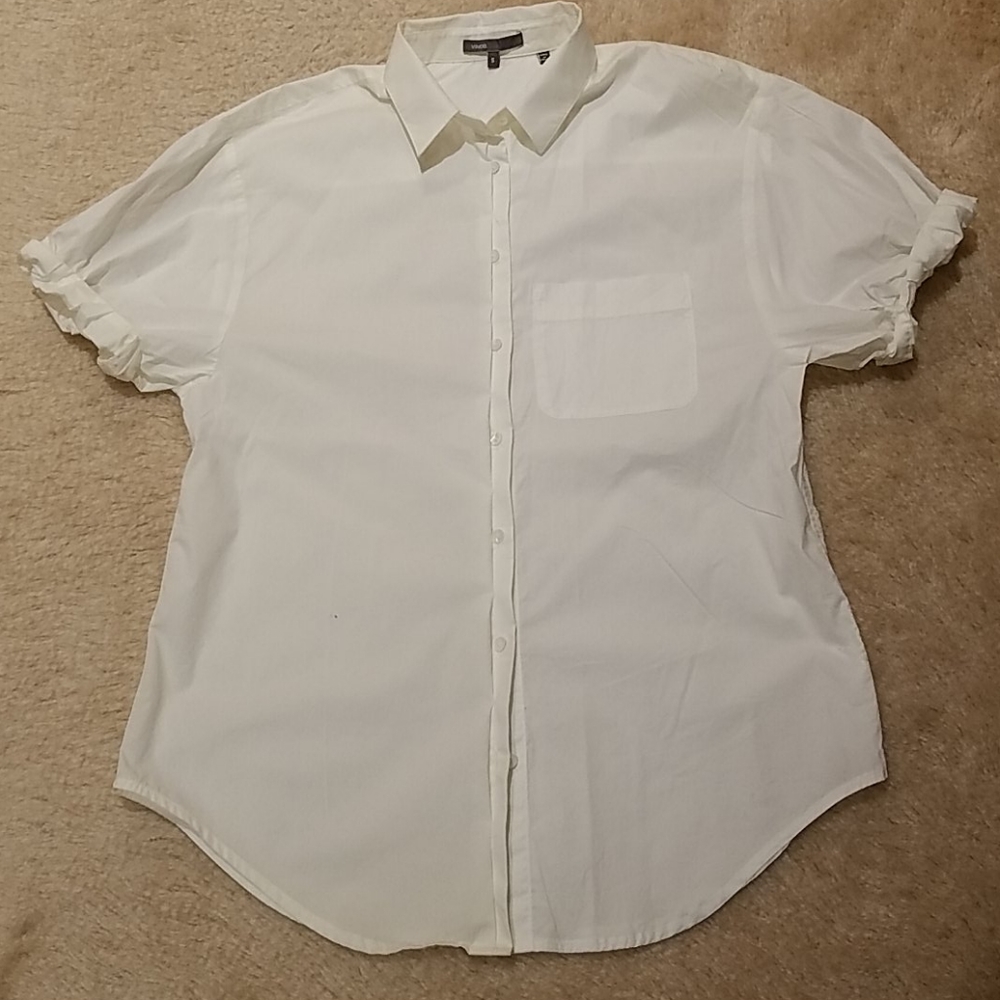VINCE COTTON  RUFFLED SHORT SLEEVE TOP  SIZE  S